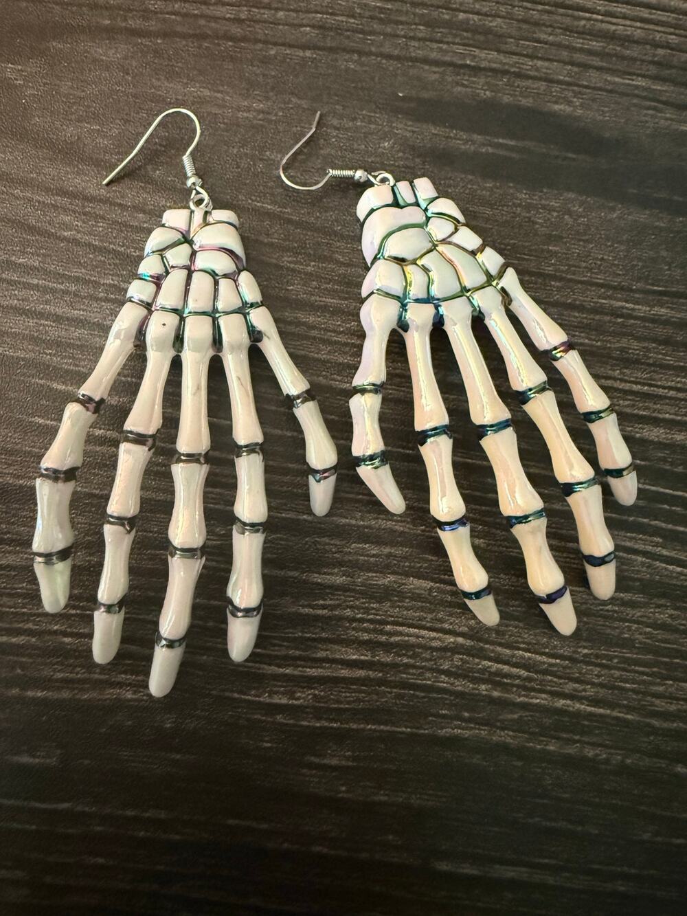 Claire's Iridescent White Skeleton Hand Dangle/Drop Hook Fashion Earrings